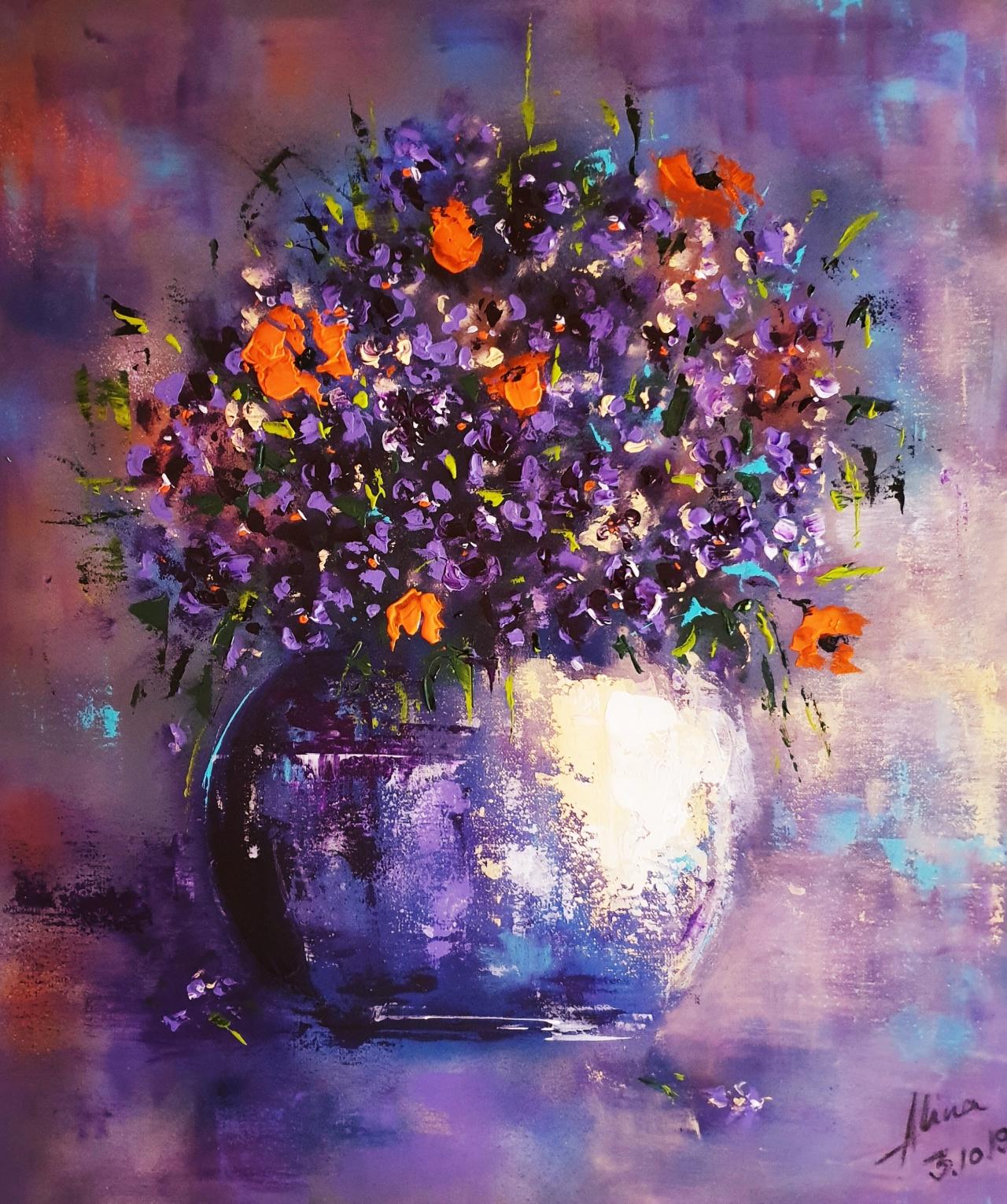 ArteDiAlina.com painting: lots of violets and some poppies